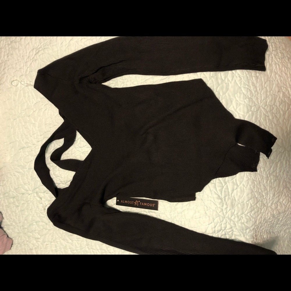 Black long sleeve cross back body suit forever21